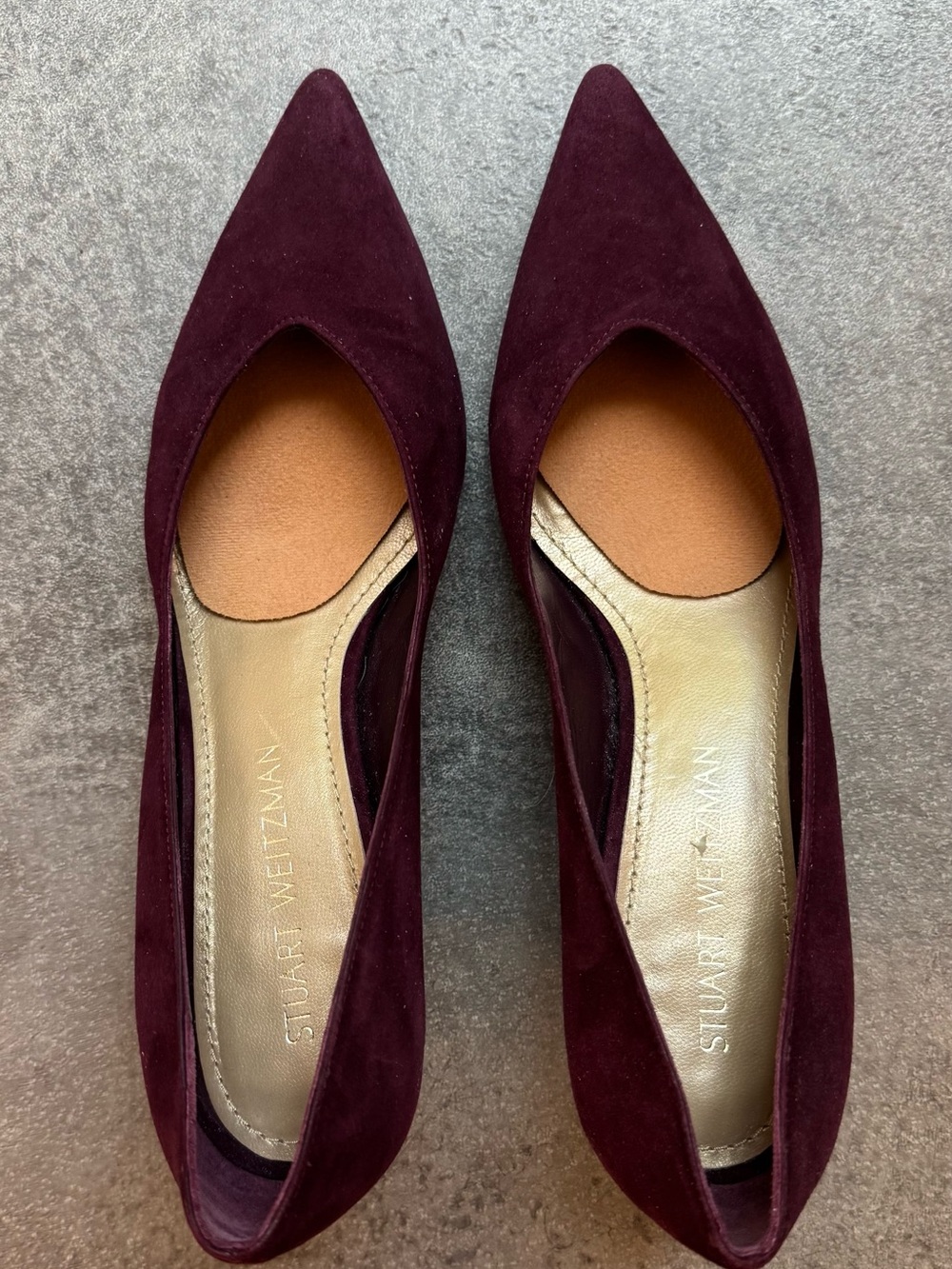 Stuart Weitzman Pointed Toe Heels in Deep Burgundy Suede